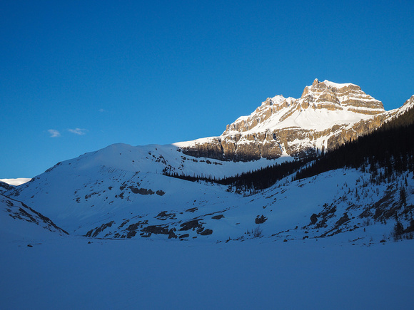 Looking towards the moraine as Peyto catches the morning sun.