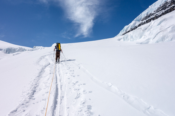 Ascending the ramp to the Columbia neve - this is the key terrain feature that makes the Athabasca Glacier approach to the main ice field feasible.