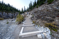Hiking the stairs up the creek at the back of Bow Lake.