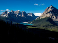 Gorgeous early morning views towards Peyto Lake with Caldron rising at right and Thompson and Jimmy Simpson at left.