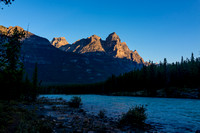 Dragon Peak rises above the Athabasca River near the bridge crossing point.