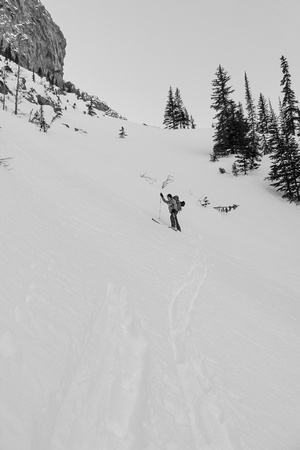 We took off the skis shortly after I took the picture and traversed out of the gully to climber's right