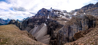 Another shot from the plateau, Cathedral's glacier at center top and the winter route coming in from the center bottom.
