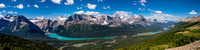 A panorama looking back over hwy 93. Mistaya Lake at left, Waterfowl Lakes at right.