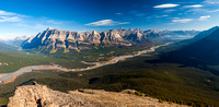 Breaking tree line onto the lower north ridge of Sarbach looking back at the Saskatchewan Crossing and Mount Wilson.