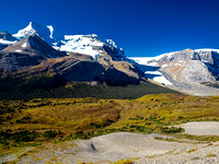 Looking back across Wilcox Pass towards Athabasca (L) and Snow Dome (R) with the Athabasca Glacier in between.