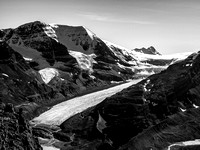Incredible exposure and views off the SE shoulder looking down at the Athabasca Glacier and Mount Andromeda (L) and Bryce (R).