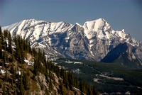 Great views of Mount Kidd's south (L) and north (R) summits from the waterfall drainage.