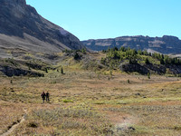 Vern and Rod start off on a good trail from the Baker Lake camp towards Brachiopod (L).