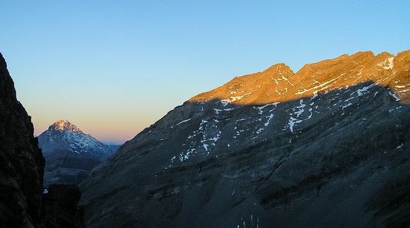Nice morning lighting on Gusty - our second peak of the morning - as we grunt up to the Gusty / Fortress col.