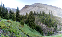 Hiking down from Tomahawk Pass, look back up towards the pass area at left.