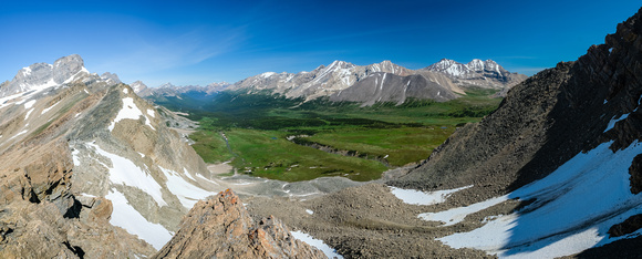 Views down and across the Siffleur River valley from Quartzite Col include Clearwater and Willingdon