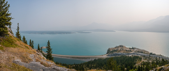 Smoky views back over Windy Point and Abraham Lake.