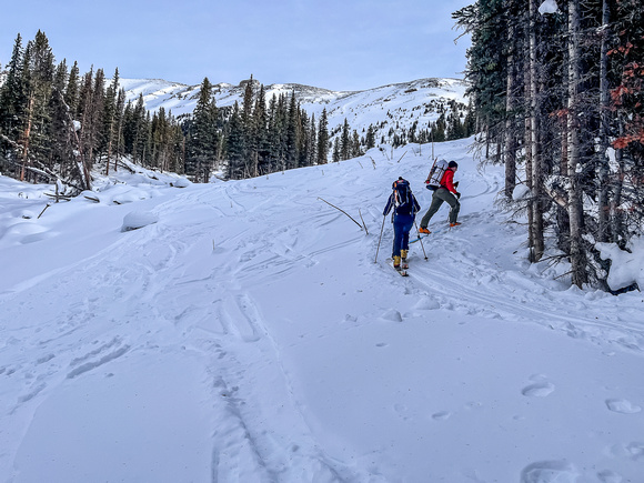 Starting up the avalanche gully.