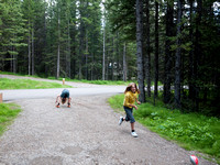 Playing football at the campground.