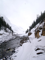 Peyto Creek is often open in the choke at the end of the lake.