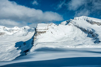 Looking back over Peyto Hut at Mount Thompson as I follow Steven and Ben's track to the Baker / Tilley col