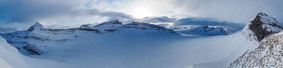 A wider view of the western icefield before the clouds move in includes (L to R), Baker, Habel, Rhondda, Gordon and Collesha.