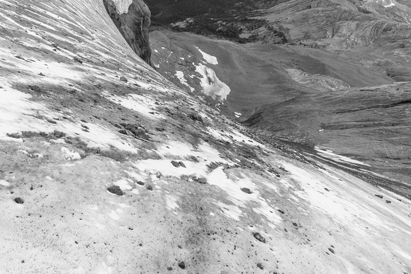 Looking straight down the dirty ice on the west glacier.