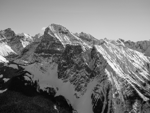 Looking over Burgess (left) and Walcott (right) at Mount Stephen from the summit of Emerald Peak.