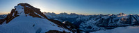 Pano from just on the Athabasca side of the summit showing the ridge, Cirrus, Big Bend, Saskatchewan and Junior.