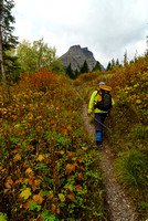 Fall colors are in full swing as we march up the easy-to-follow Lineham Lakes trail. Mount Lineham looming above us.