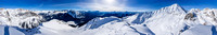 Panorama including Carnarvon and the ascent ridge. The avy slope looks flattened in this view!