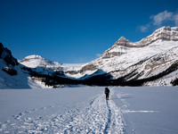 Mike crossing Bow Lake - looks like mid winter!