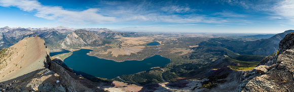 Views over Middle and Lower Waterton Lake to the prairies out of Waterton Park.