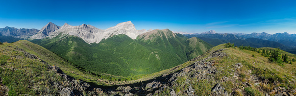 Summit views west and north include (L to R), Muir, McPhail, Horned, Bishop and Mist.