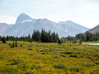 The view of Cataract (L) and Mount McConnell from the meadows around Fish Lakes.