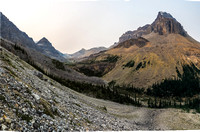 Looking back at Mount Weed (R) and the upper Silverhorn Creek valley from the lower slopes entering the access gully.