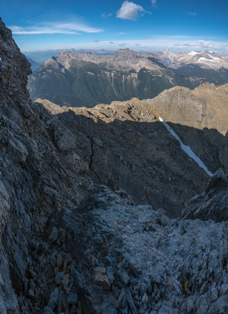 Looking back along the crux from near the awkward step.