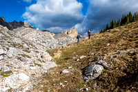 Breaking into the hanging valley - the NE peak of Dolomite at center.