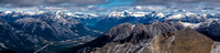 Looking over Banff and Mount Norquay (L) towards Brewster, Cascade, Astley, Aylmer, Inglismaldie, Girouard, Peechee and Rundle