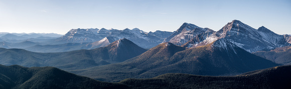 MacLaren, Muir, Hill of the Flowers and McPhail. The two closest peaks at right are Horned Mountain and Mount Bishop.