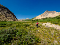 Hiking to the Afternoon meadows between Frances Peak (L) and Mount McDonald (R).