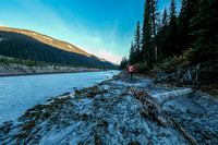 Hiking the Yoho River flats to the bottom of the Angel's Staircase Falls.