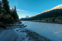 Hiking the Yoho River flats to the bottom of the Angel's Staircase Falls.