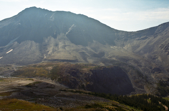 The Shovel Pass campground and cabin are at lower right in this photo. Curator Mountain at left.