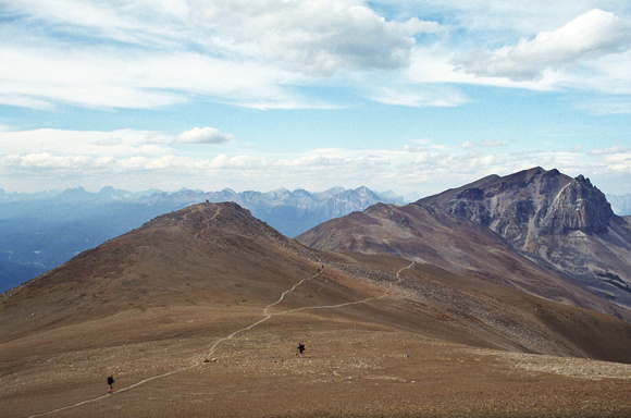 Looking ahead from near Amber Mountain's summit to Mount Tekarra at right. We will descend to the Tekarra campground out of the photo on the right.