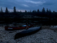 We set up camp in growing darkness. Note that my canoe was tied to some rocks as I never trust it untied - it's so light.