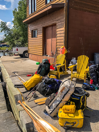 Our gear on the dock waiting for the flight to Adventure Lake.