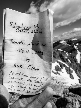 A Rick Collier register from 1992 with several dozen ascents since then. In 2017 the mountain got quite popular, likely thanks to Nugara's guidebook.