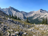 Part of Dogtooth Mountain at left with more Lineham peaks at right.