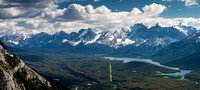 Tele-pano looking south over the Kananaskis Lakes area includes peaks such as (L to R), Fox, Foch, Rawson Lake Ridge, Sarrail, Marlborough and Mount Joffre.