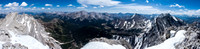 A huge panorama of very familiar peaks looking north (L), east (C) and south (R) includes (L to R), The Mackay Hills, McDougall, Fisher, Fullerton, Romulus, Potts and Evan Thomas among many others.