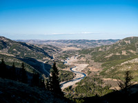 Looking over the Highwood River, through Eyrie Gap towards Eden Valley and the Prairies east of the Rockies.