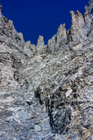 Looking up the scramble gully. Take the main gully up until the trail goes climber's right through the devil's horns.