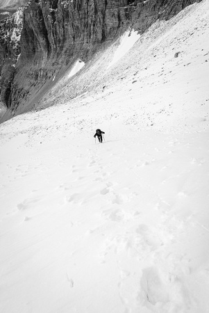 We started kicking steps up snow about half way up the gully.